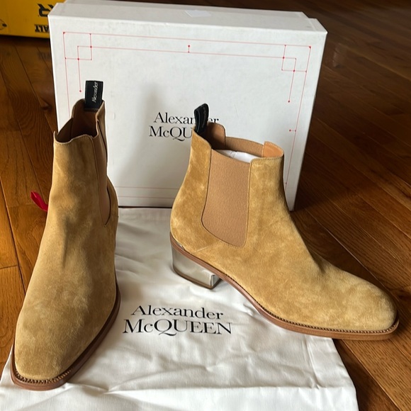 Alexander McQueen Metal Heel Ankle Boots - Suede - Tan/Silver - Picture 2 of 10